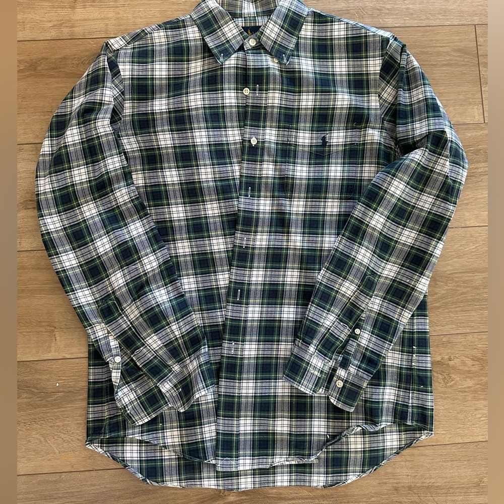 Men’s Polo Plaid Button-Up Shirt Large